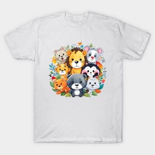 Cheerful Assembly of Cartoon Forest Animals T-Shirt